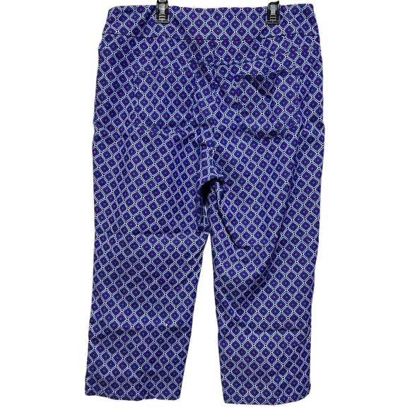 Ruby Rd Women's Stretch Geo Print Elastic Waist Cropped Capri Pants Blue Size 10 - Picture 2 of 4